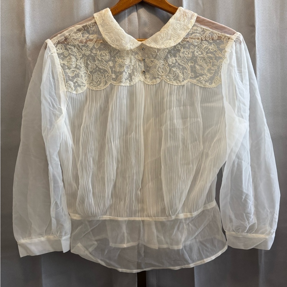 Debcraft 1950s Sheer Nylon Blouse with Rhinestone Details Delicate Details 36 - Picture 2 of 10
